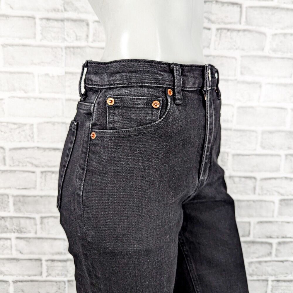 RE/DONE Women's High Waist Stretch Crop Denim Jeans in Black Med Vain sz 29 - Picture 9 of 11